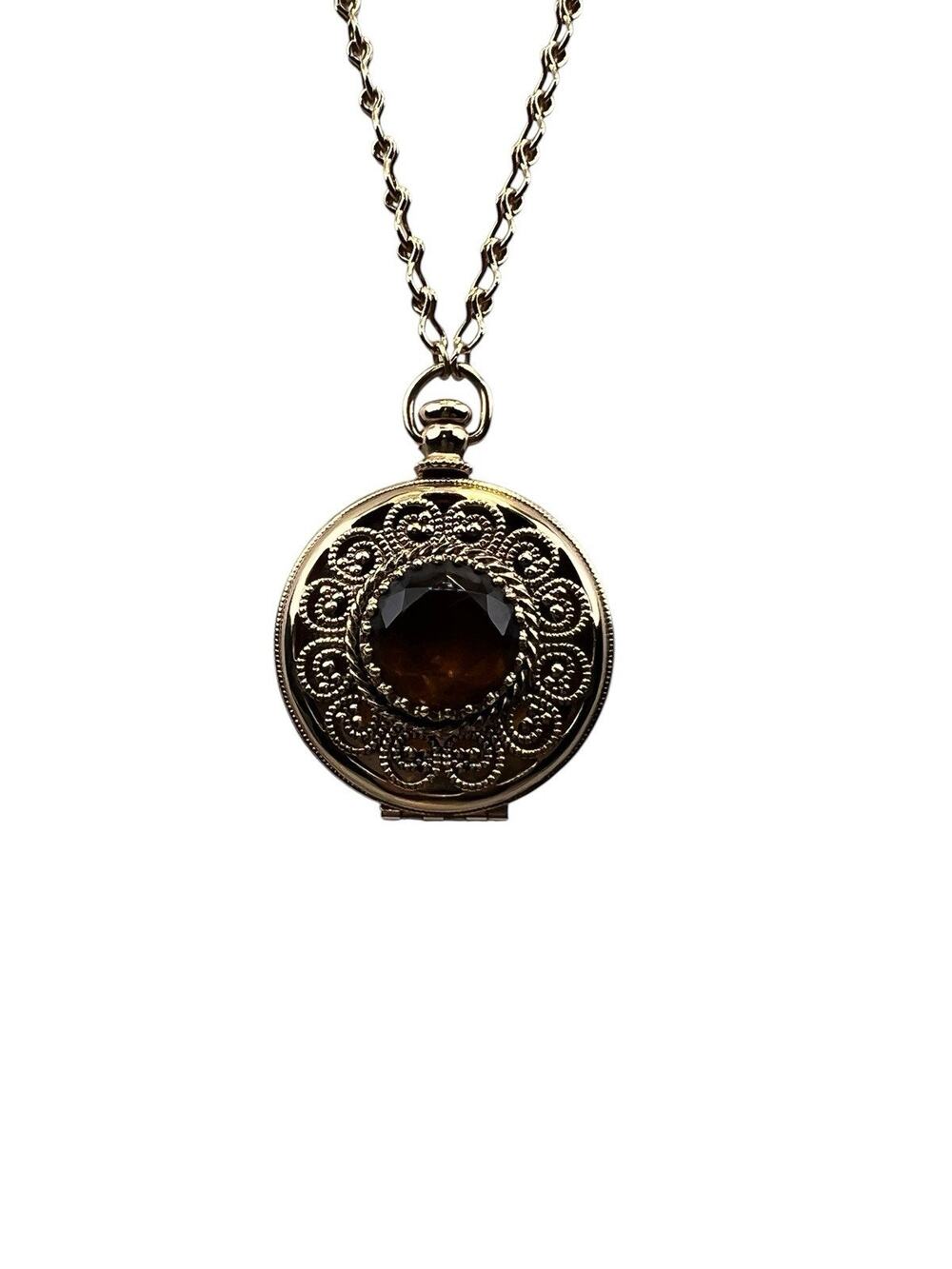 Avon 1975 Victorian Locket Necklace 30" Gold Tone Chain in Box